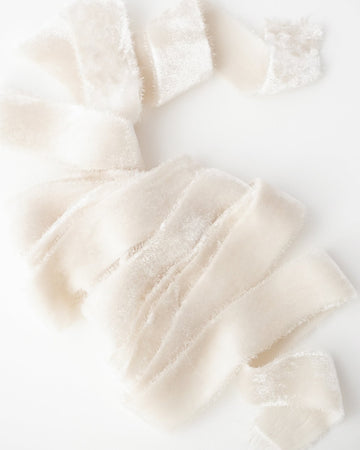 Silk Velvet Ribbon in Bone