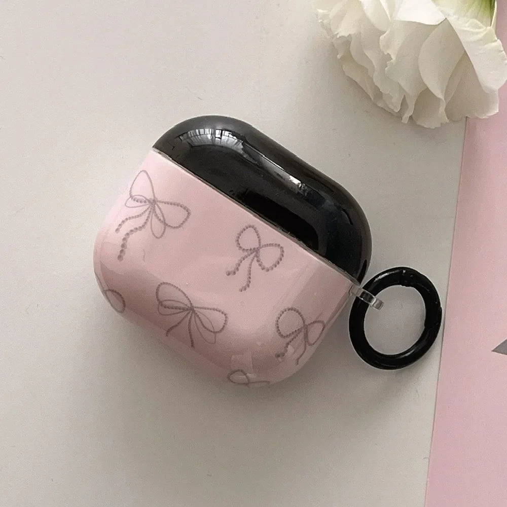 Japan Korea cute style line bow pink silicone earphone case for apple airpods 1 2 3 4 pro 2 charging box soft protection cover