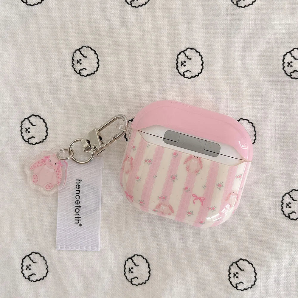 Lovely Pink Stripe Suitable Girl Wireless Bluetooth Earphone Case Protection Cover For Apple AirPods 1 2 3 4 Pro 2 Soft Shell