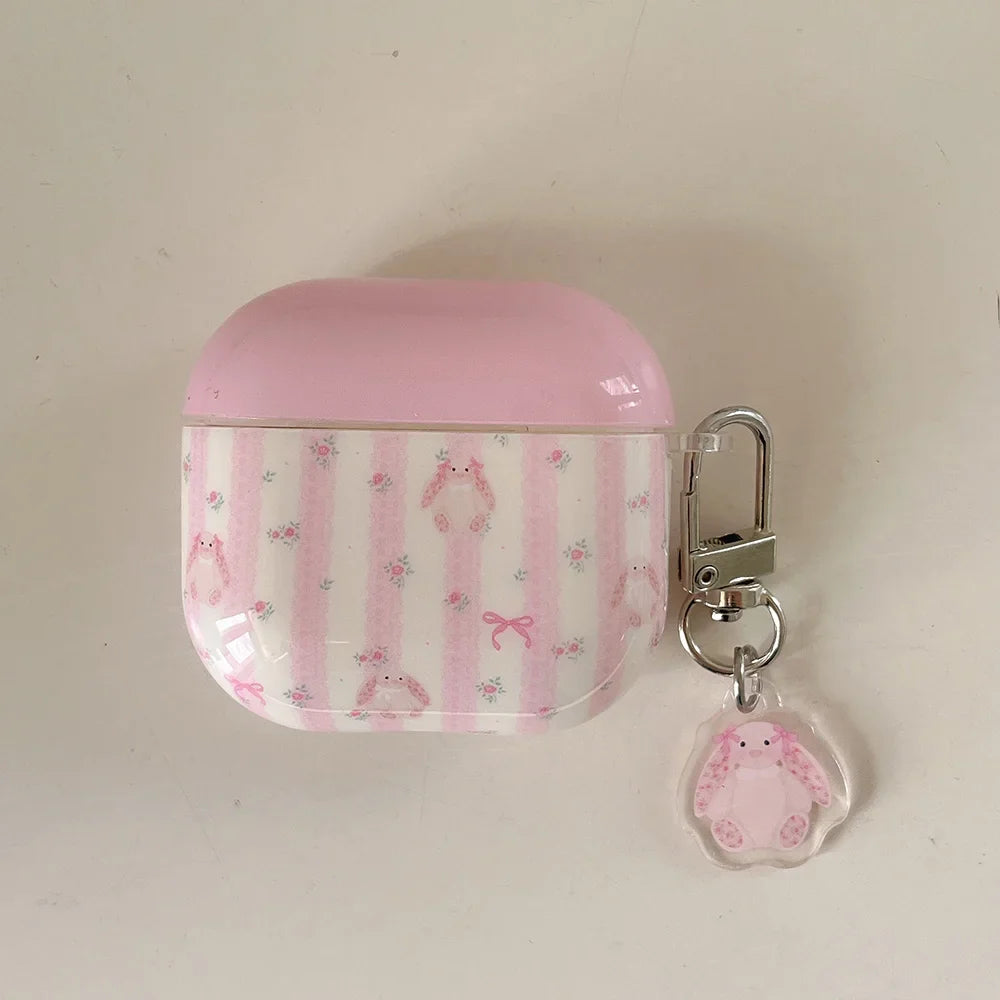 Lovely Pink Stripe Suitable Girl Wireless Bluetooth Earphone Case Protection Cover For Apple AirPods 1 2 3 4 Pro 2 Soft Shell