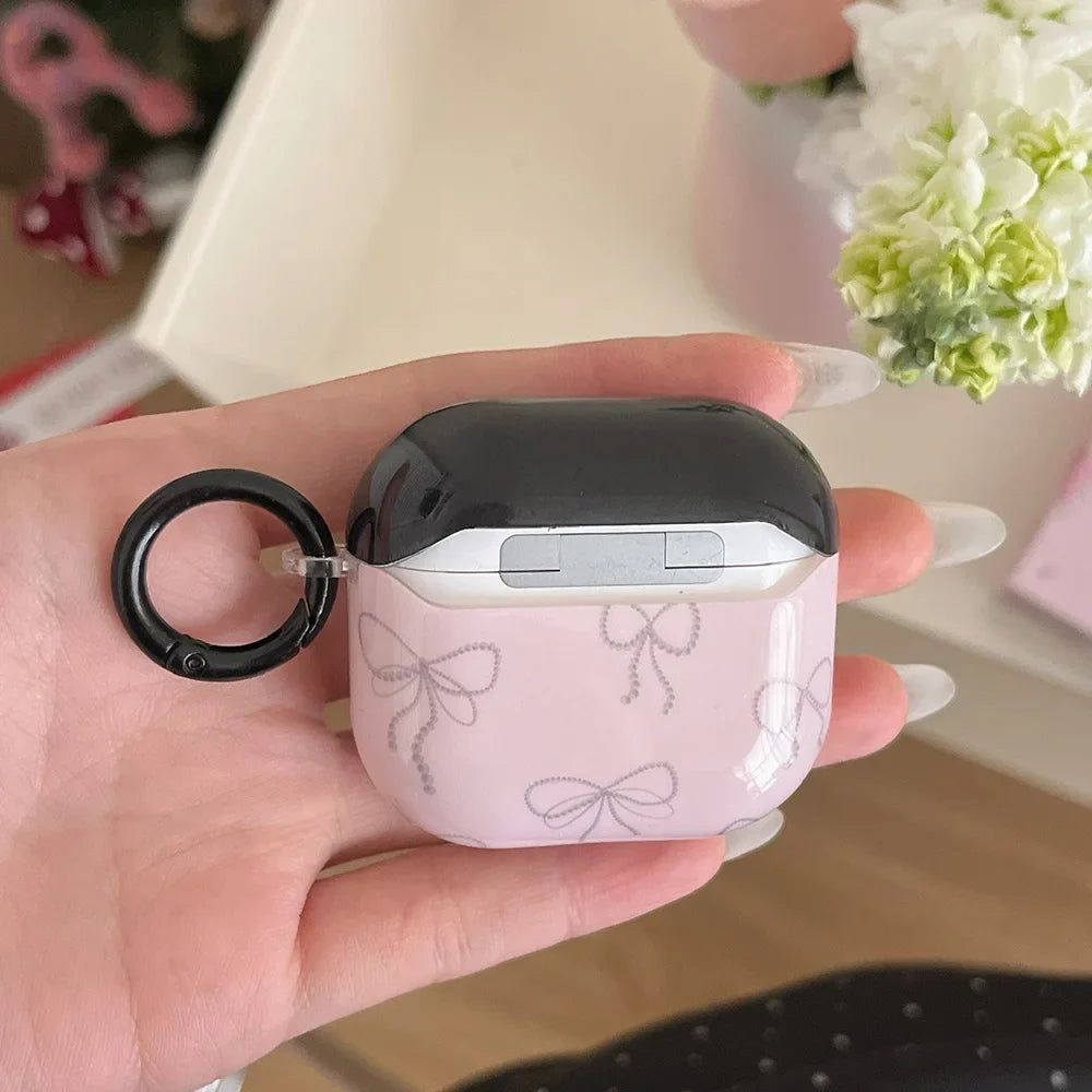 Japan Korea cute style line bow pink silicone earphone case for apple airpods 1 2 3 4 pro 2 charging box soft protection cover