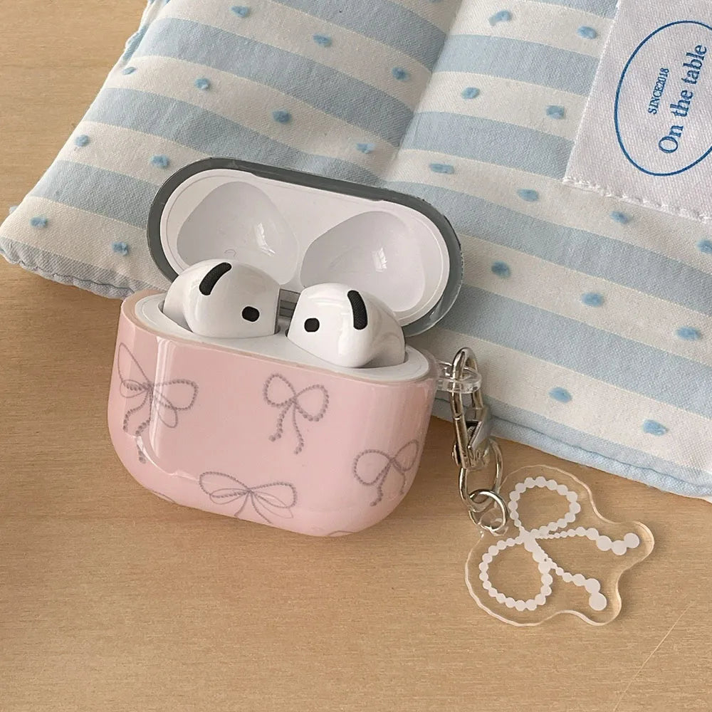 Japan Korea cute style line bow pink silicone earphone case for apple airpods 1 2 3 4 pro 2 charging box soft protection cover