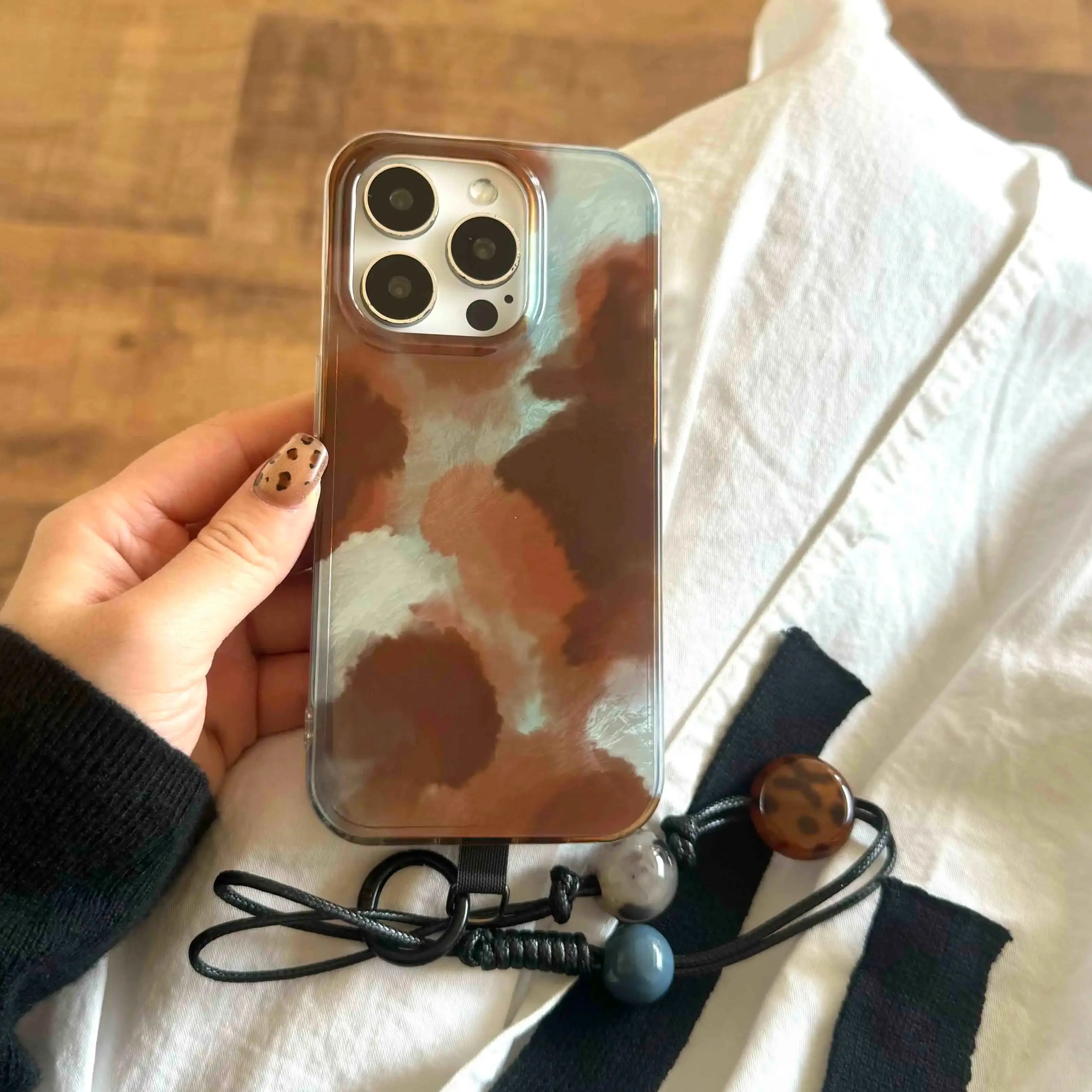 Blue brown motting phone case for iphone 14pro 15pro 16promax 13 16 15 12 pro max 13pro 14 vintage autume winter glacier shell