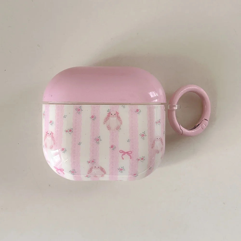 Lovely Pink Stripe Suitable Girl Wireless Bluetooth Earphone Case Protection Cover For Apple AirPods 1 2 3 4 Pro 2 Soft Shell