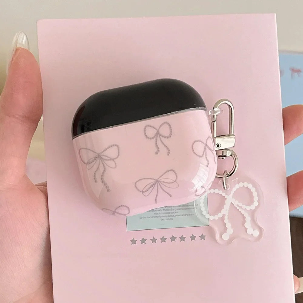 Japan Korea cute style line bow pink silicone earphone case for apple airpods 1 2 3 4 pro 2 charging box soft protection cover