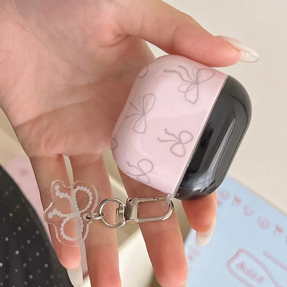 Japan Korea cute style line bow pink silicone earphone case for apple airpods 1 2 3 4 pro 2 charging box soft protection cover