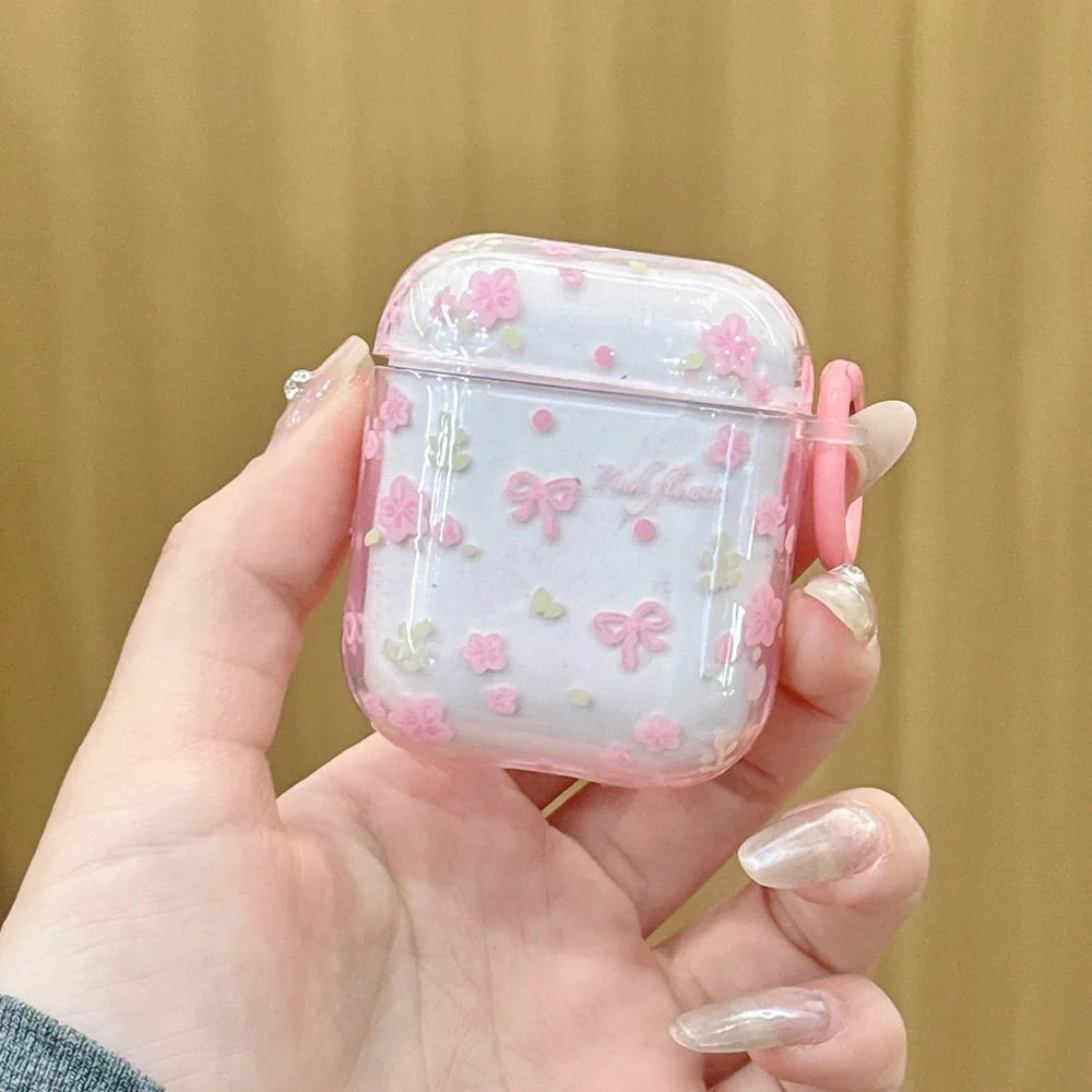 transparent pink flower bowknot earphone case for airpods 1 2 3 4 cover protection for Airpod Pro Pro 2nd Funda Shockproof Coque