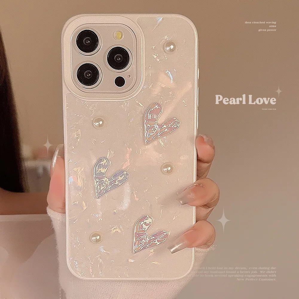 Phone case for 13 iphone 15 pro max 15pro 13pro 11 15promax 14 12promax 12 3D pearl love light shell elegant anti-fall conque
