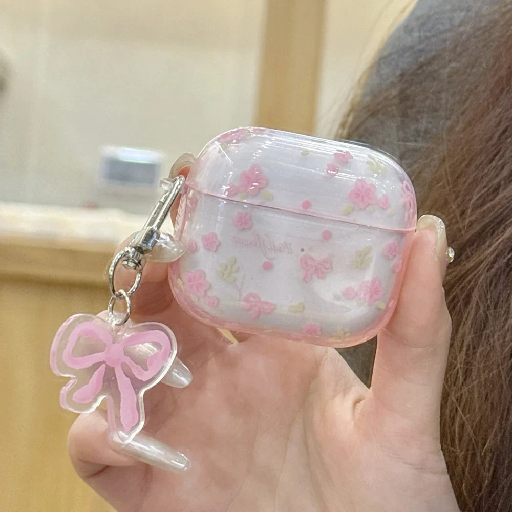 transparent pink flower bowknot earphone case for airpods 1 2 3 4 cover protection for Airpod Pro Pro 2nd Funda Shockproof Coque