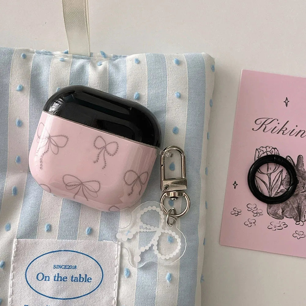 Japan Korea cute style line bow pink silicone earphone case for apple airpods 1 2 3 4 pro 2 charging box soft protection cover