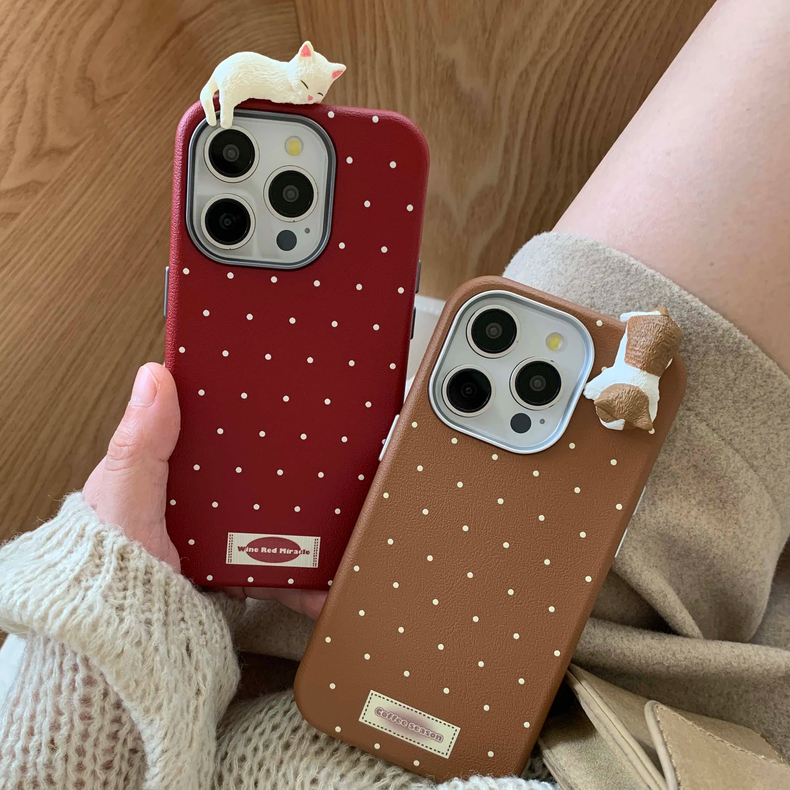 3D cute sleeping cat ins points shell for iphone 14pro 13 16 15 pro max 12 14 11 15promax 16pro autume winter leather phone case