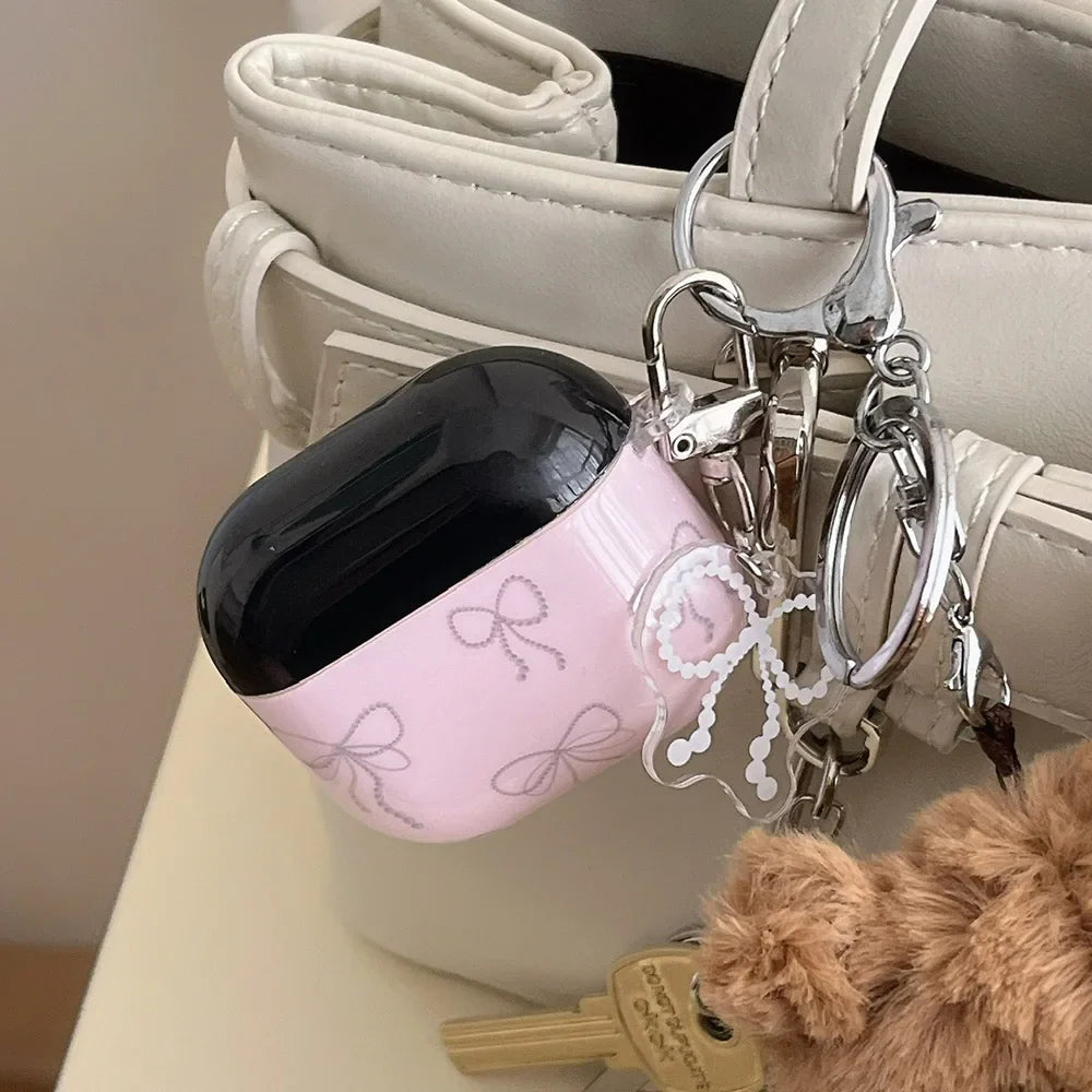 Japan Korea cute style line bow pink silicone earphone case for apple airpods 1 2 3 4 pro 2 charging box soft protection cover