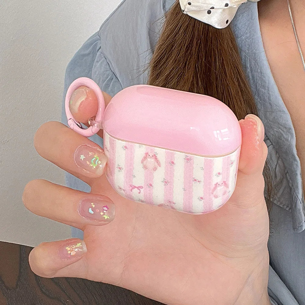 Lovely Pink Stripe Suitable Girl Wireless Bluetooth Earphone Case Protection Cover For Apple AirPods 1 2 3 4 Pro 2 Soft Shell