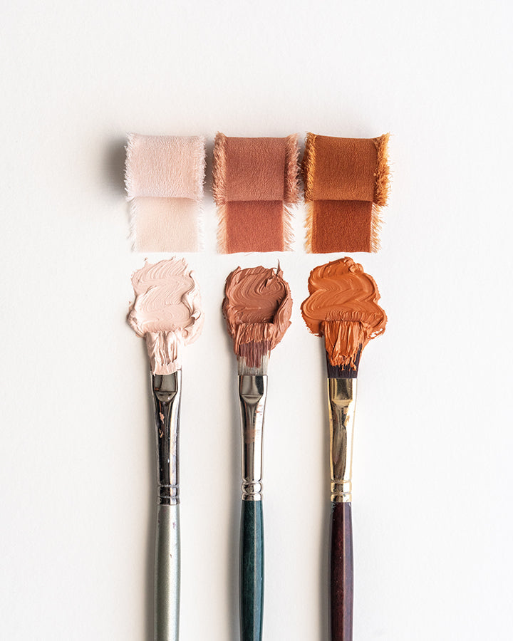 Tono + co Limited Edition 'The Color Orange' in Classic Silk Ribbon. View the new fall favorites featuring Champagne + Terra Cotta + Rust, lovingly hand-dyed in Santa Ana, California. Check out our website for more color, wedding, and styling inspiration.