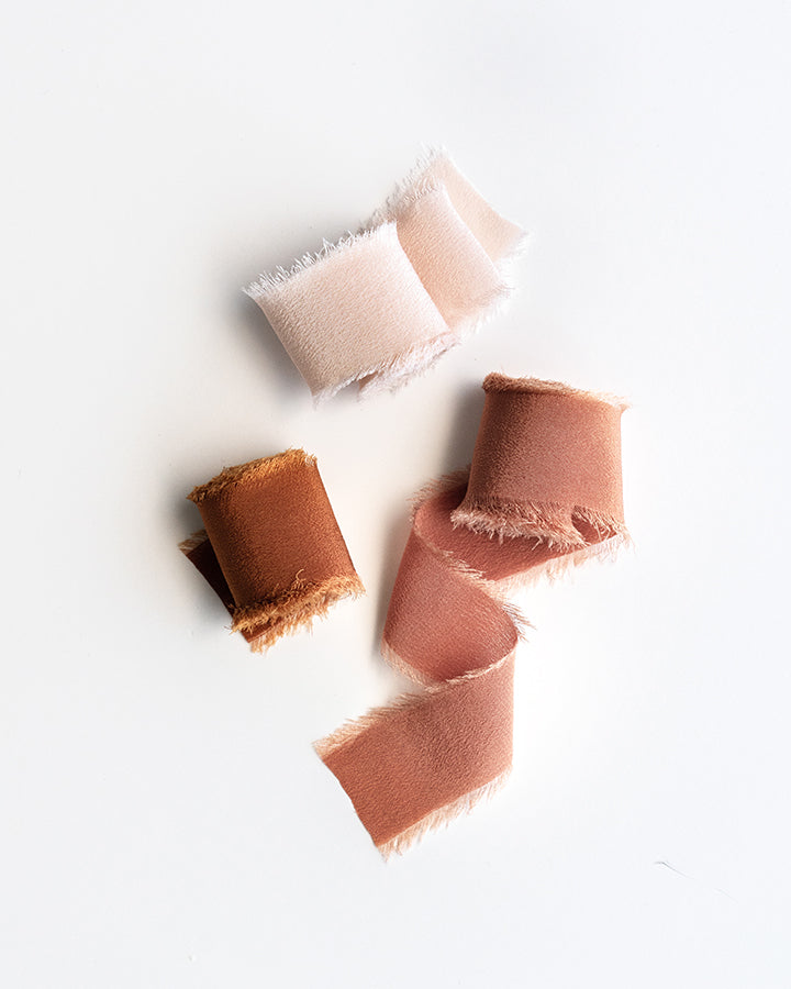 Tono + co Limited Edition Champagne in Classic Silk Ribbon. View the new fall favorites featuring Champagne + Terra Cotta + Rust, lovingly hand-dyed in Santa Ana, California. Check out our website for more color, wedding, and styling inspiration.