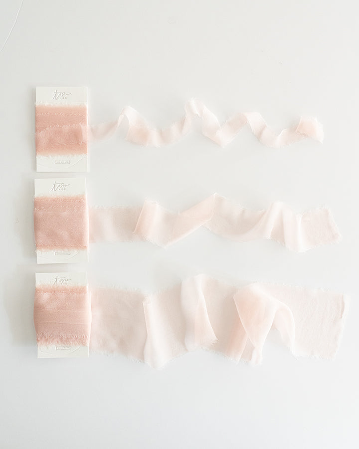 Tono + co Limited Edition Champagne in Gossamer Silk Ribbon. View the new fall favorites featuring Champagne + Terra Cotta + Rust, lovingly hand-dyed in Santa Ana, California. Check out our website for more color, wedding, and styling inspiration.